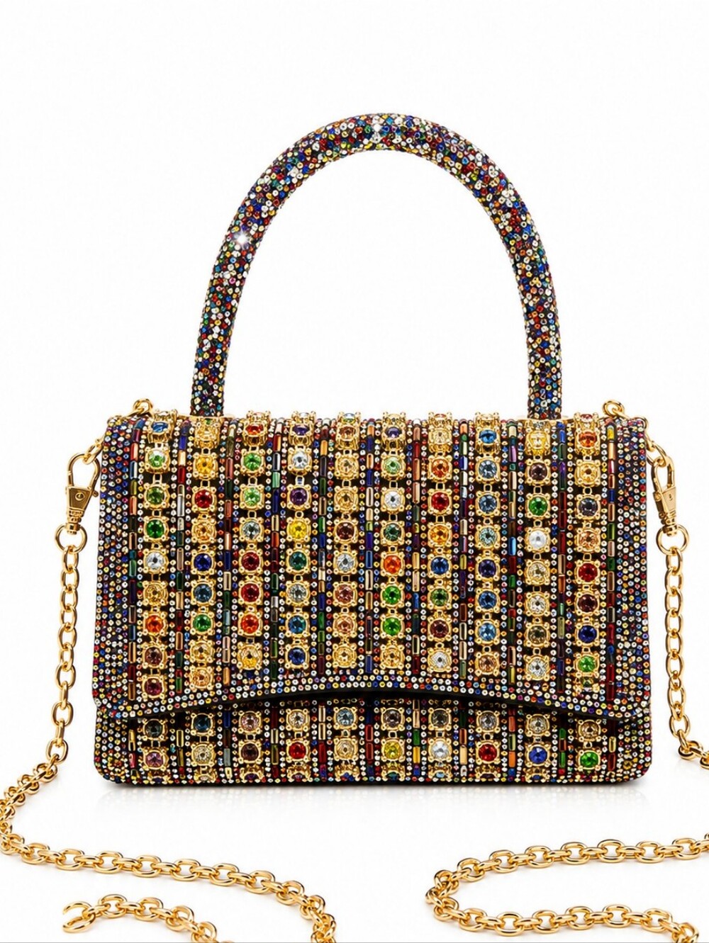 Colorful Rhinestone Evening Bag ✨ Rainbow Crystal Top Handle Crossbody Purse